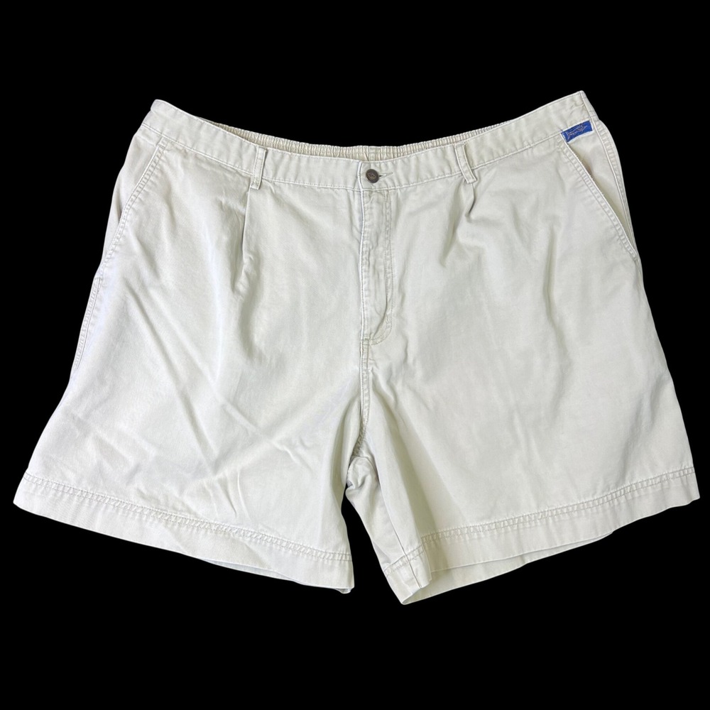 Kahala Mens Pleated Khaki Cotton Twill Shorts Size 42 Elastic Waist Tan Golf
